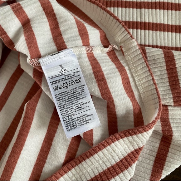 Gap Ribbed Coral / White Striped Crewneck TShirt - Women’s L - Picture 4 of 4